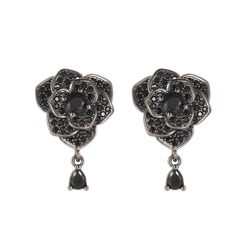 Fashionable Elegant Black Rose Stud Earrings For Women Weloria