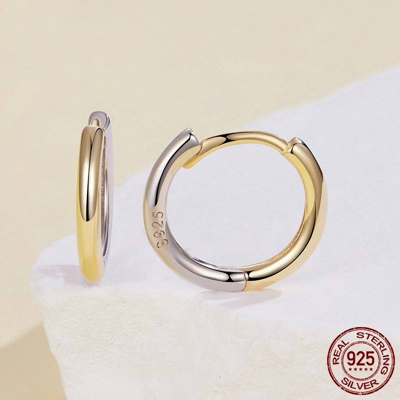 S925 Sterling Silver Gold And Silver Two-tone Ear Clip Simple Earrings Weloria
