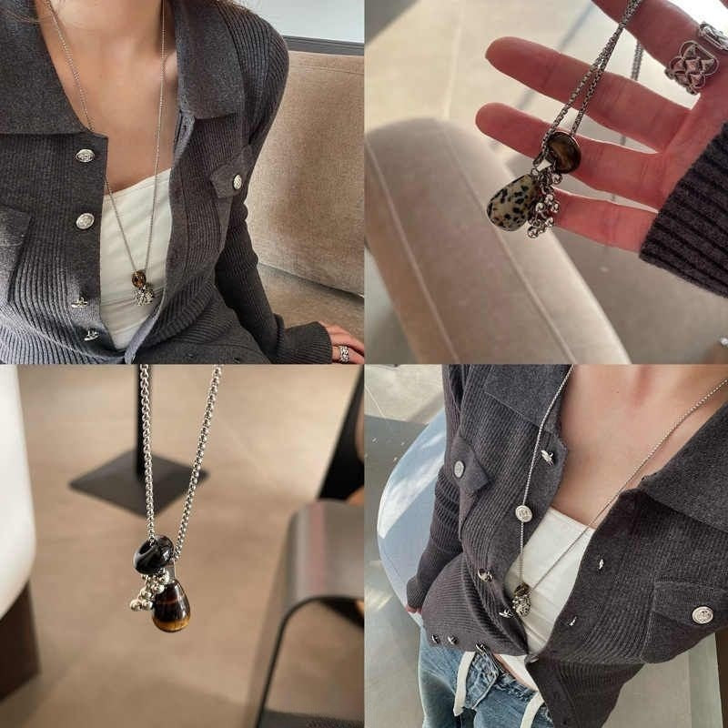 Stone Grape Cluster Pendant Niche High-grade Long Sweater Chain Weloria