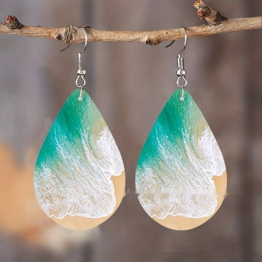Pattern Small Water Drop Cross Mirror Popular Wooden Earrings Weloria