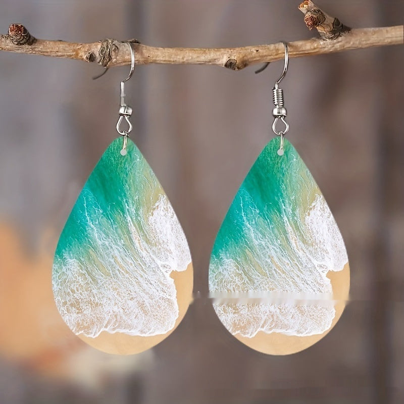 Pattern Small Water Drop Cross Mirror Popular Wooden Earrings Weloria