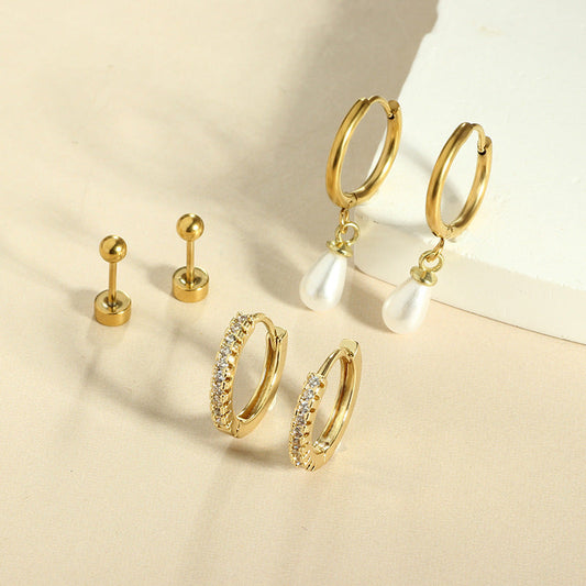 Geometric Zircon Thin Rod Opening Earring Eardrop Real Gold Plated Stainless Steel Suit Weloria