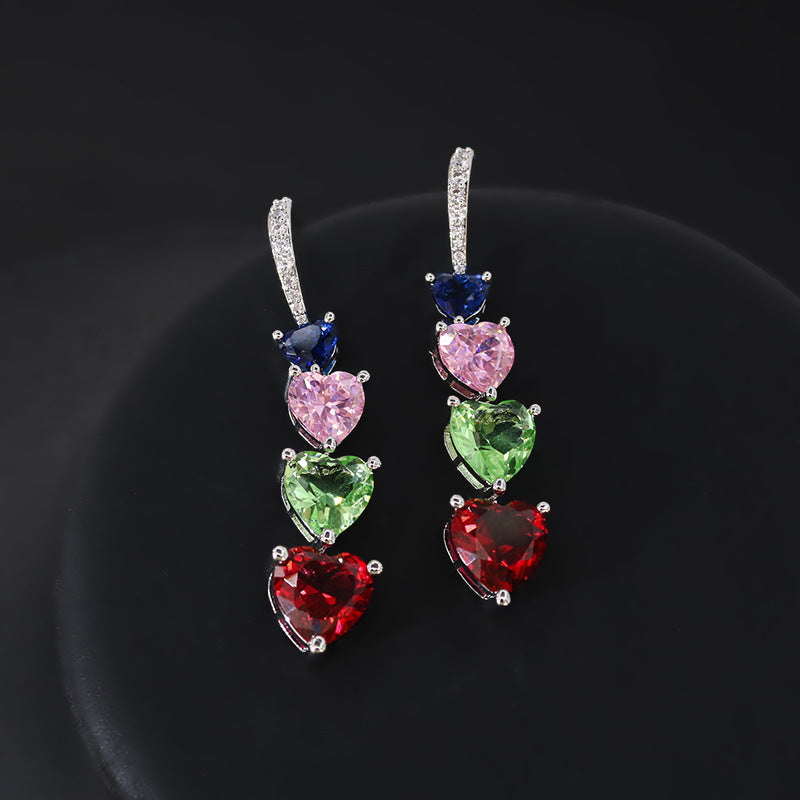 Niche Refined Zircon Love Heart Earrings Female Weloria