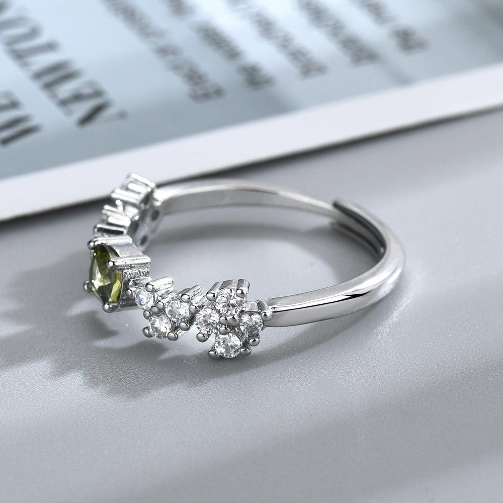 French Exquisite Shining Green Zircon Ring For Women Weloria