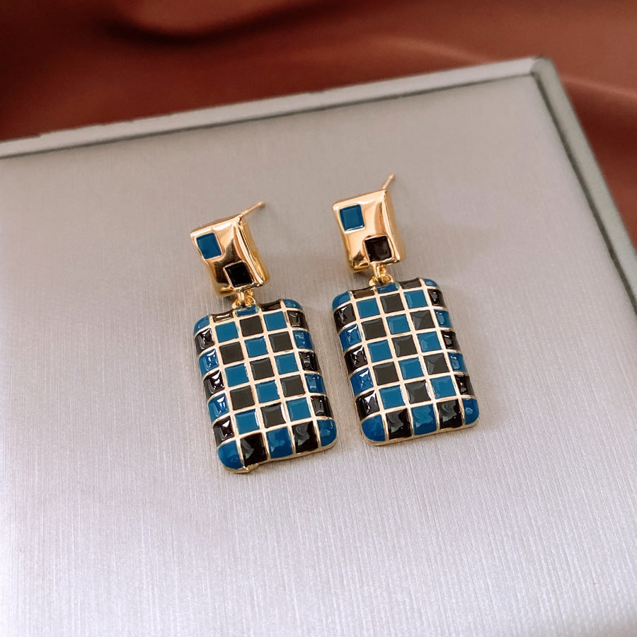 Real Gold Electroplated Silver Needle Oil-drop Rectangular Earrings Weloria
