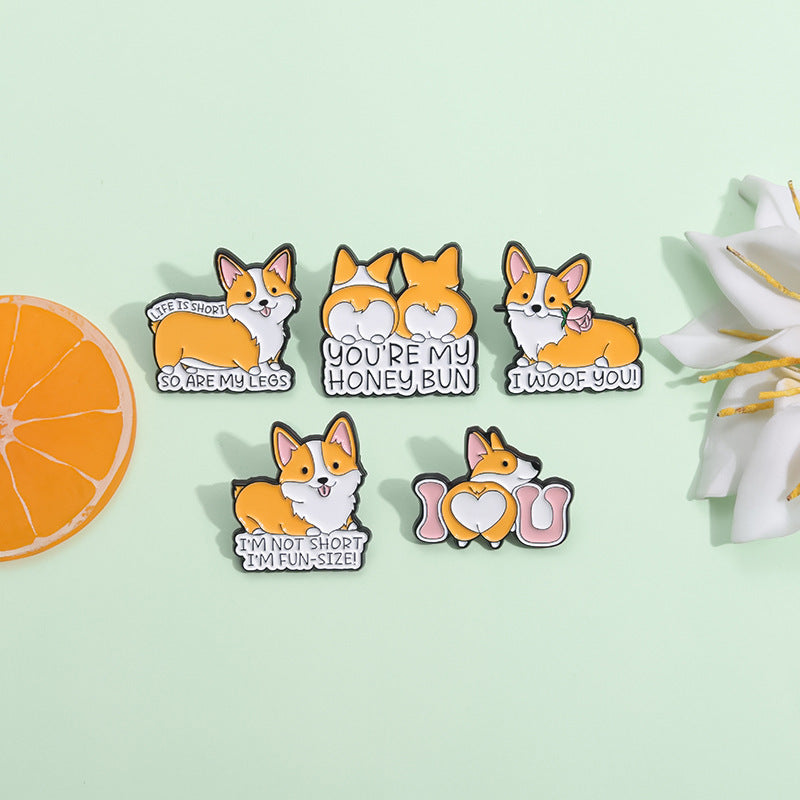 Orange Animal Corgi Dog Metal Brooch Clothing Accessories Weloria