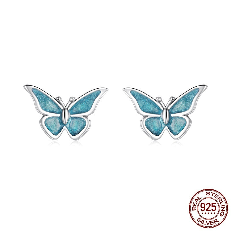 S925 Sterling Silver Blue Butterfly Small Ear Studs Weloria