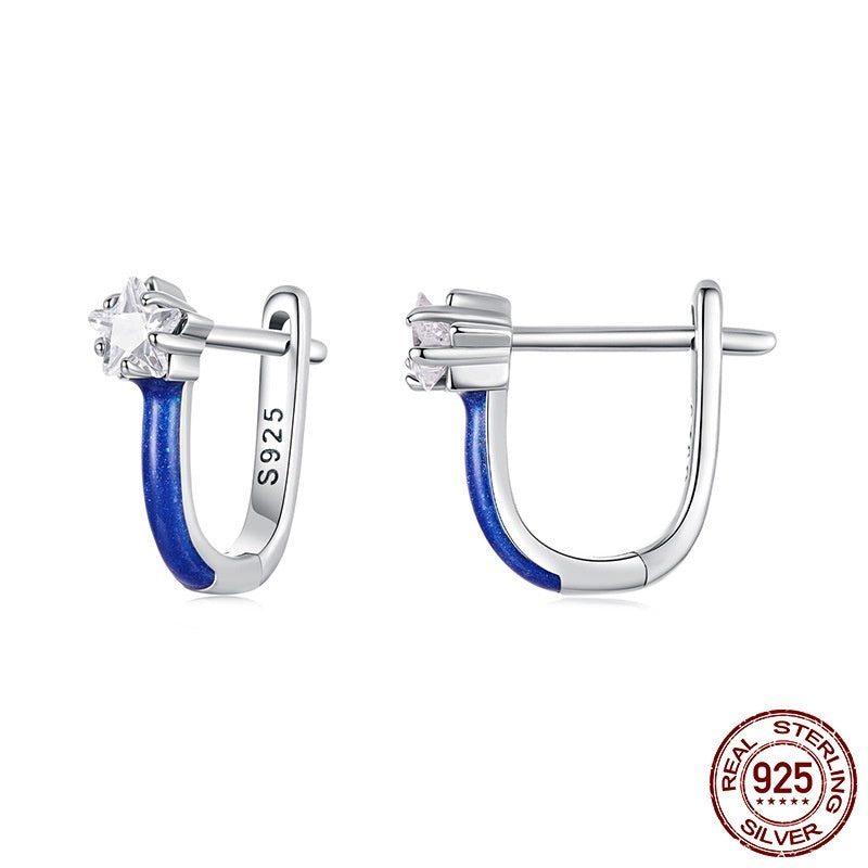 S925 Sterling Silver Blue Star Ear Clip Pentagram Earrings Weloria