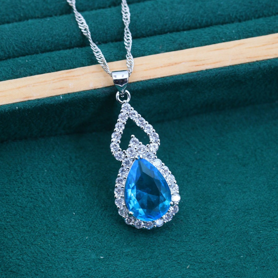 Zircon Inlaid Water Drop Jewelry Earring Ring Necklace Weloria