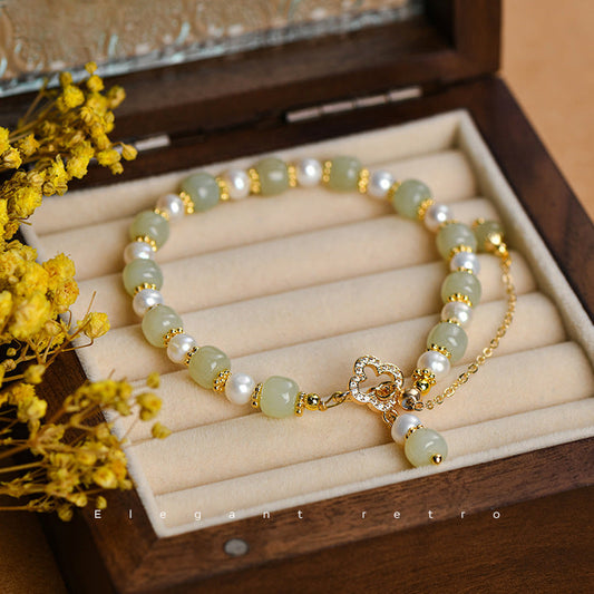 Natural Hetian Jade Pearl Pendant Women's Bracelet Weloria