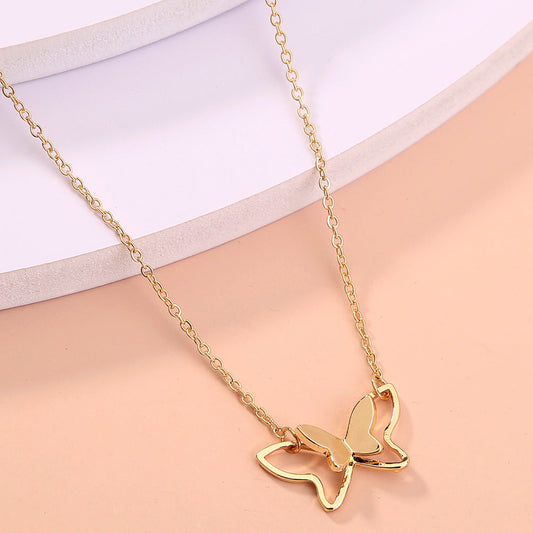 Women's Fashion Simple Double-layer Metal Butterfly Pendant Necklace Weloria