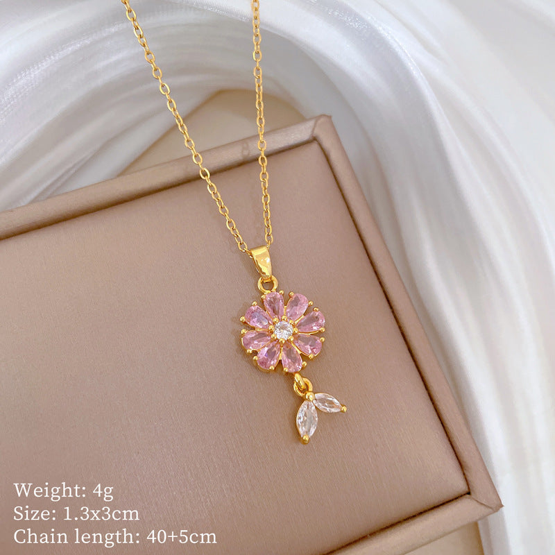 Necklace And Earrings Suite Light Luxury Full Diamond Flowers Weloria