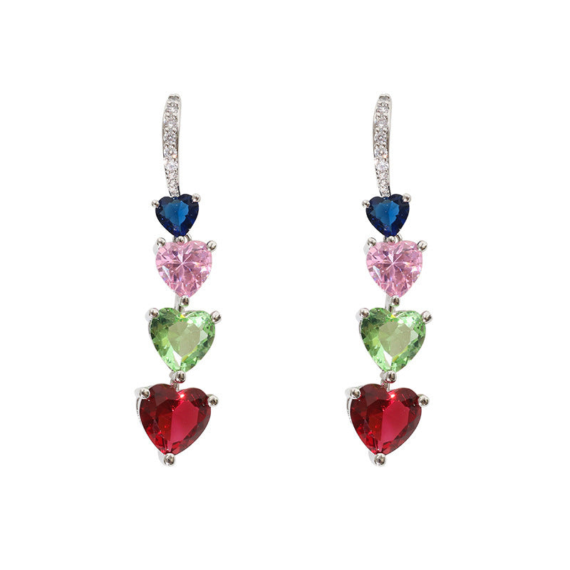 Niche Refined Zircon Love Heart Earrings Female Weloria