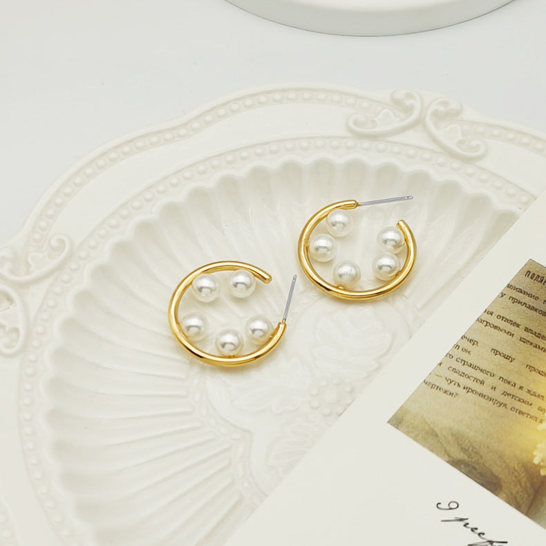 Alloy Gold Plated Pearl Stud Earrings Weloria