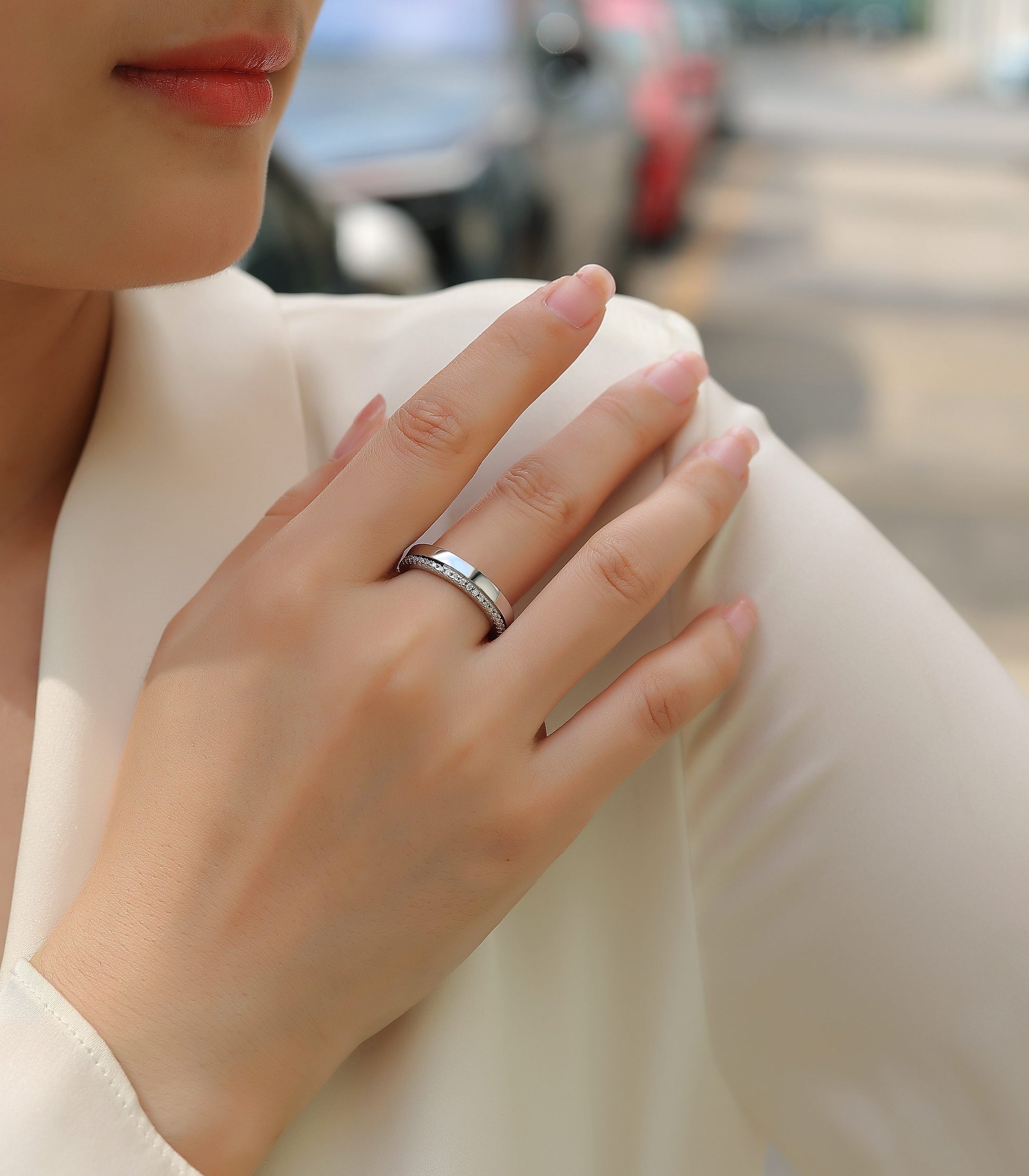 Double Ring Shadow - A Fashionable And Luxurious Jewelry Piece Set With Moissanite S925 Sterling Silver And Platinum-plated Diamond Weloria