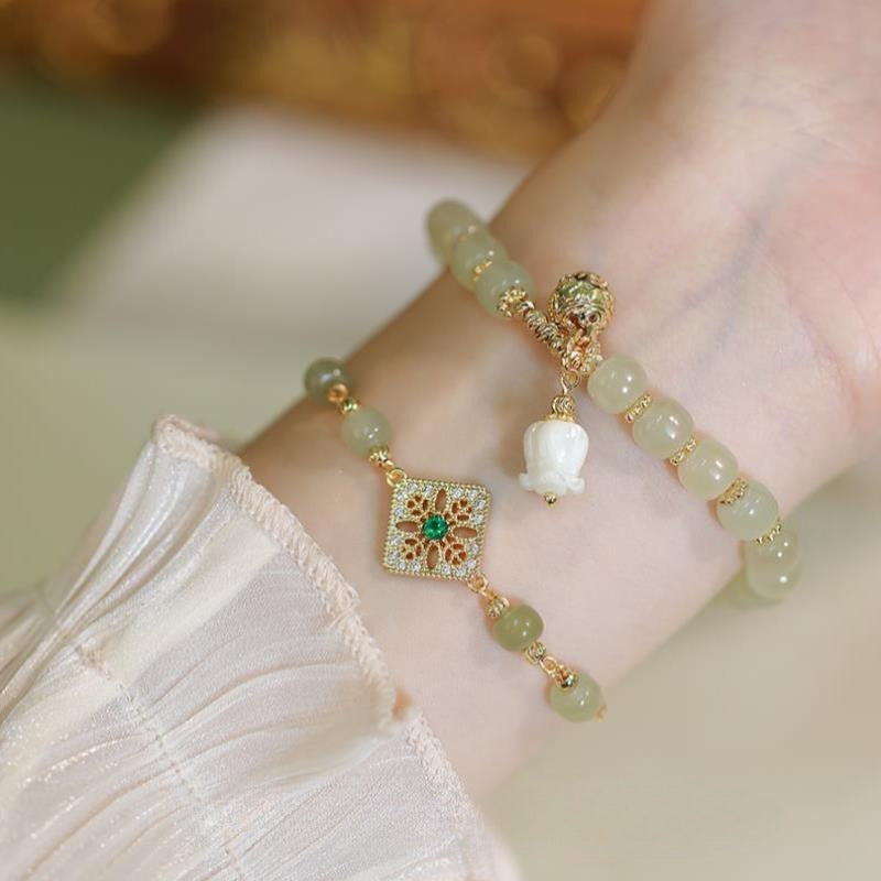 Retro French White Clear Natural Hetian Jade Bracelet Weloria