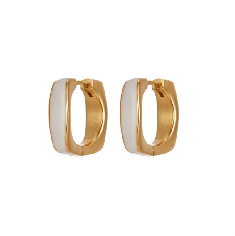 Double-sided Oil Dripping White Ear Clip Simple Exquisite Geometric Square Earrings Weloria