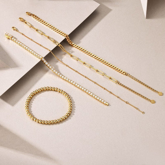 S925 Silver Gold Fashion 5-piece Stacked Bracelet Weloria