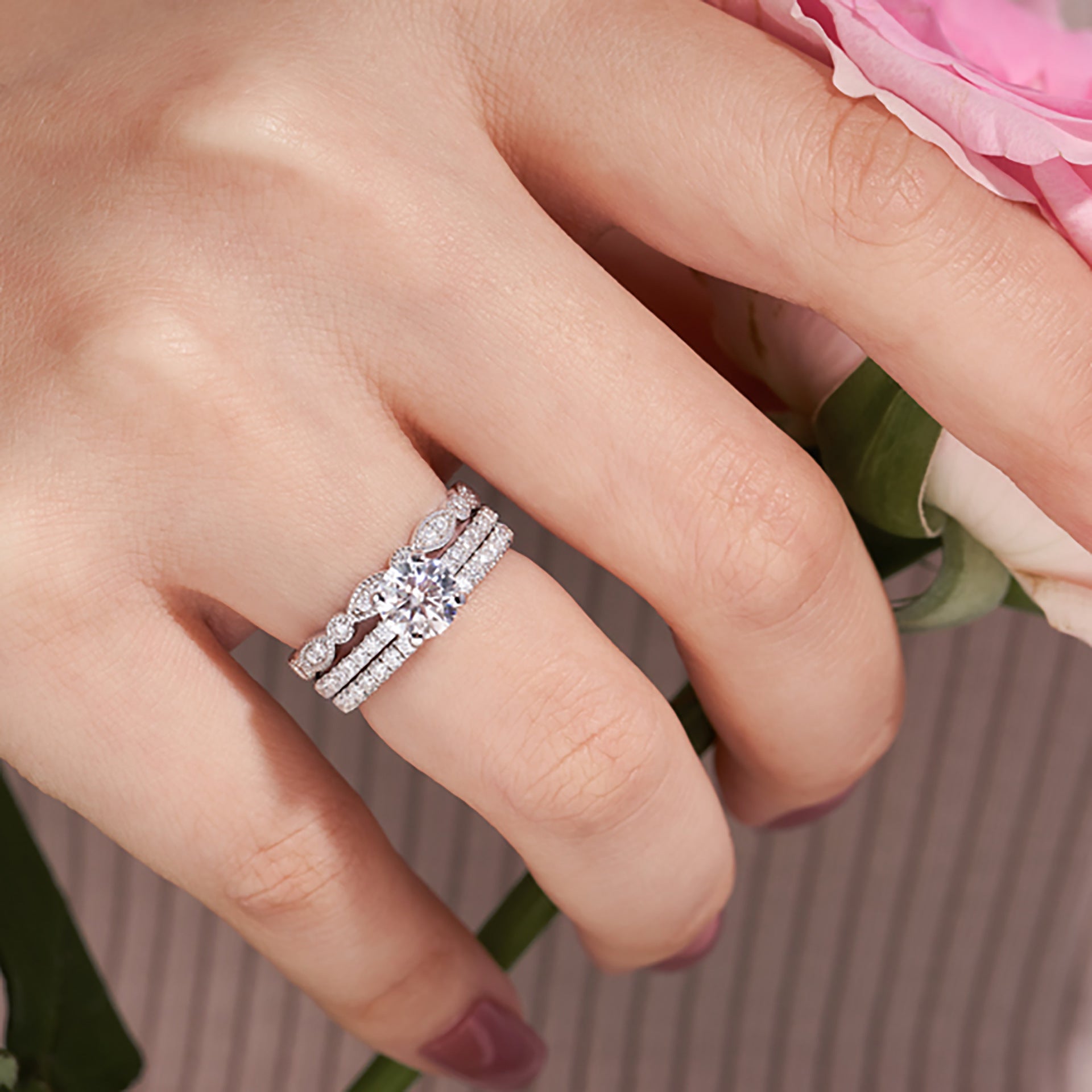 Classic Sansheng Sanshi Couple Rings Twist Twisted String Zircon Lines Weloria