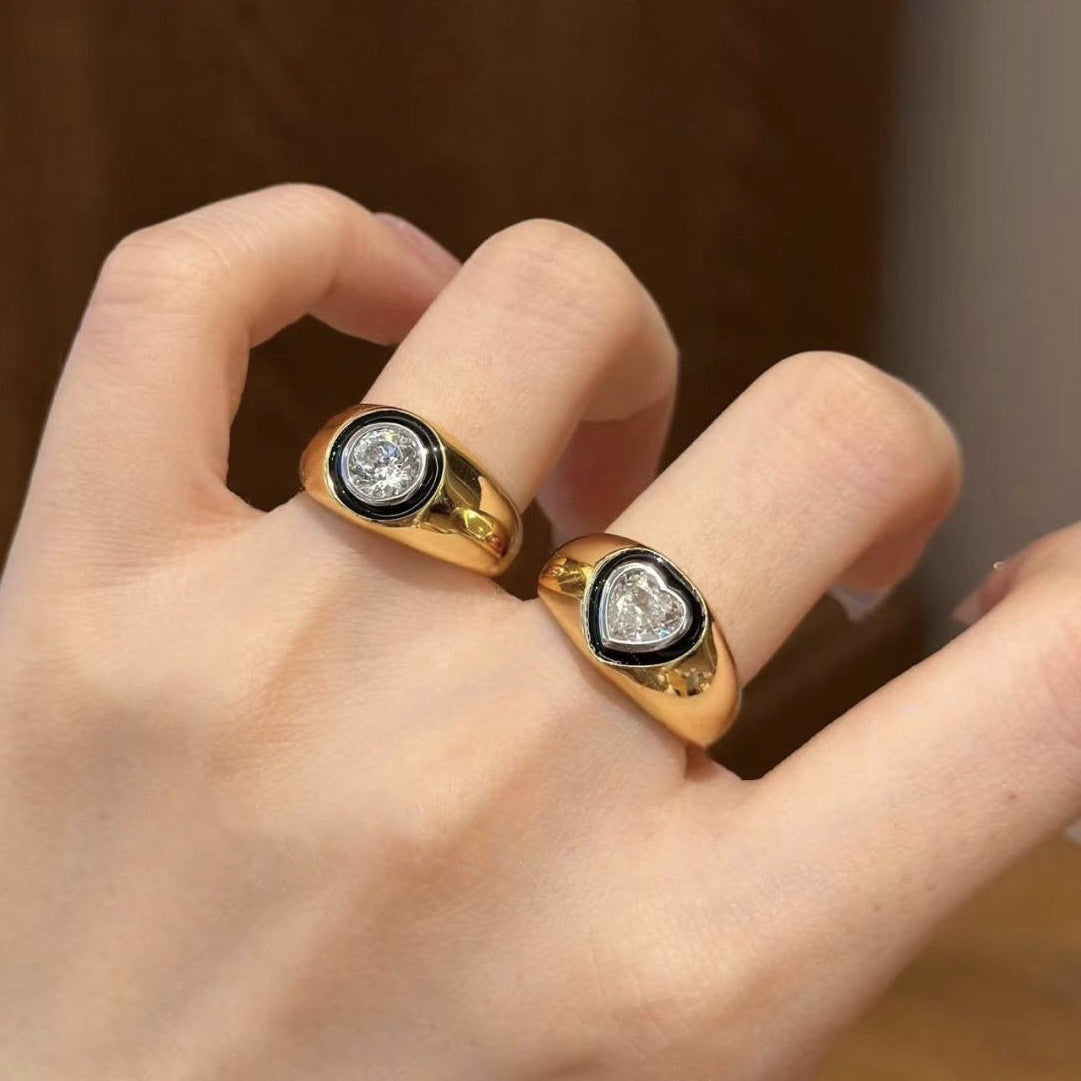 Starry Sky Loose Diamond Love Texture Rhinestone Wide Ring Design Sense Adjustable Weloria