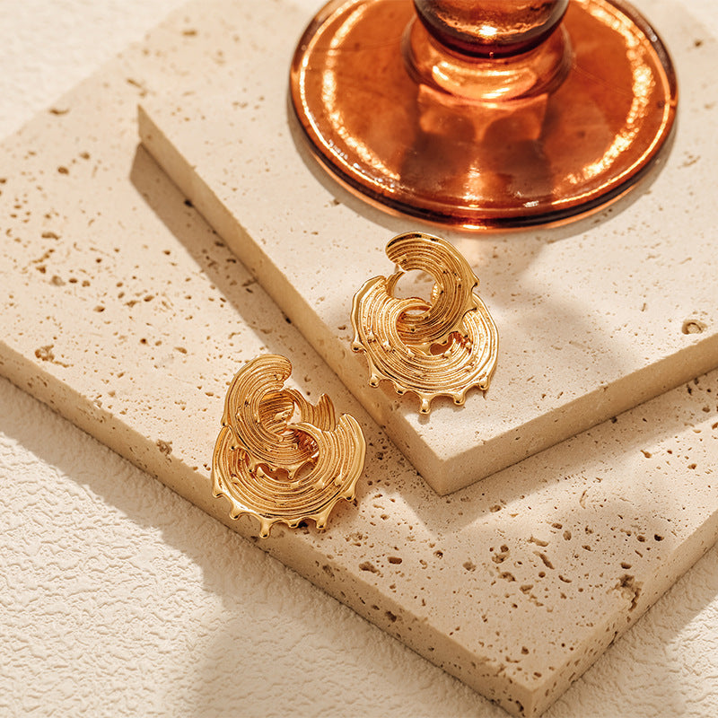 Irregular Retro Ear Clip Brass Light Luxury Personalized Earrings Weloria