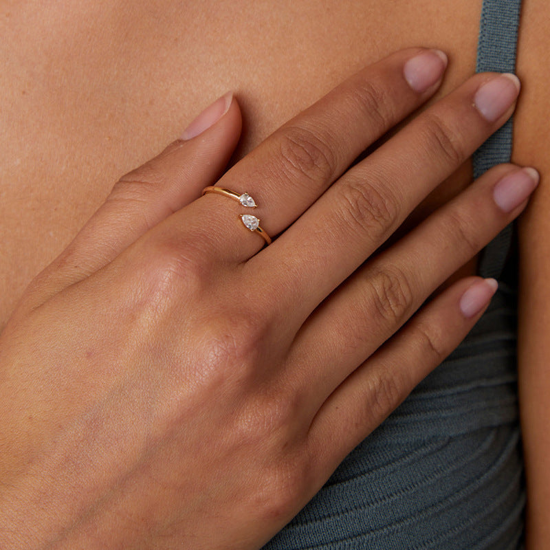 Silver Water Drop Zircon Opening Light Luxury Fashion Commuter Neutral Ring Weloria
