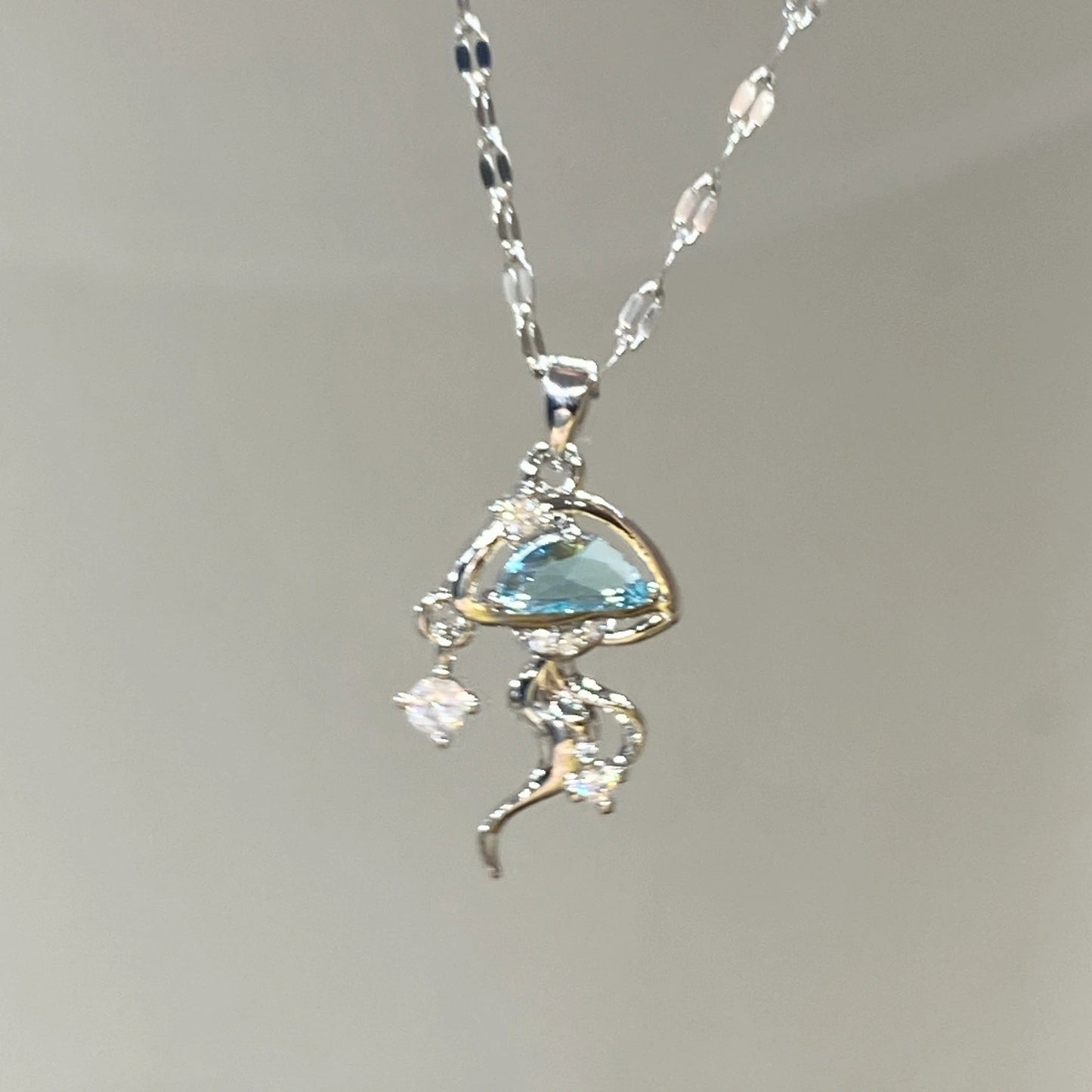 S925 Sterling Silver Blue Jellyfish Necklace Weloria