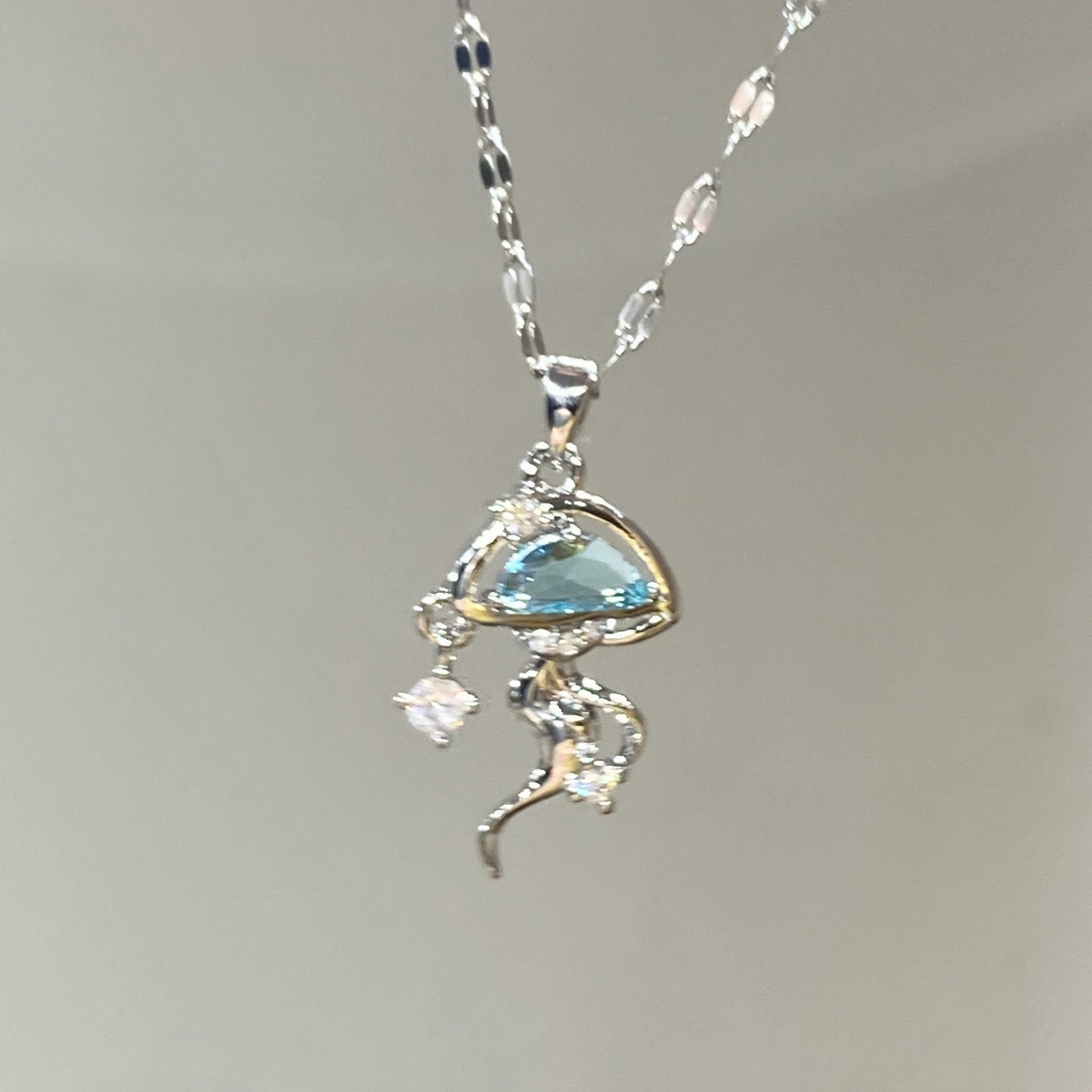 S925 Sterling Silver Blue Jellyfish Necklace Weloria