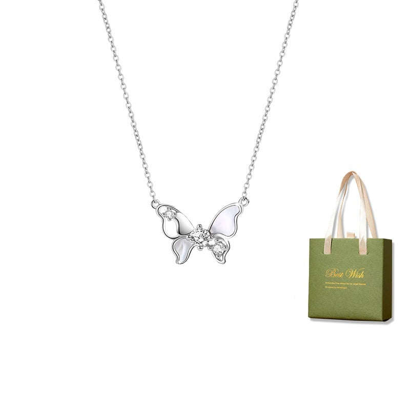 Butterfly Fritillary Necklace Women's Sterling Silver Light Luxury Minority Weloria