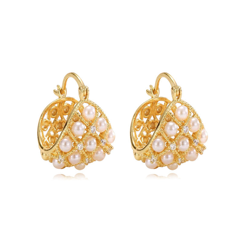 French Rhinestone Pearl Mesh Geometry Ear Clip Weloria