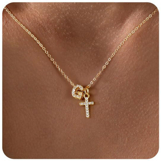 European And American Zircon Inlaid 26 Letter Necklace With Diamonds Weloria
