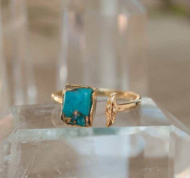 Fashion Simple European And American Style Inlaid Turquoise Open Adjustable Ring Weloria
