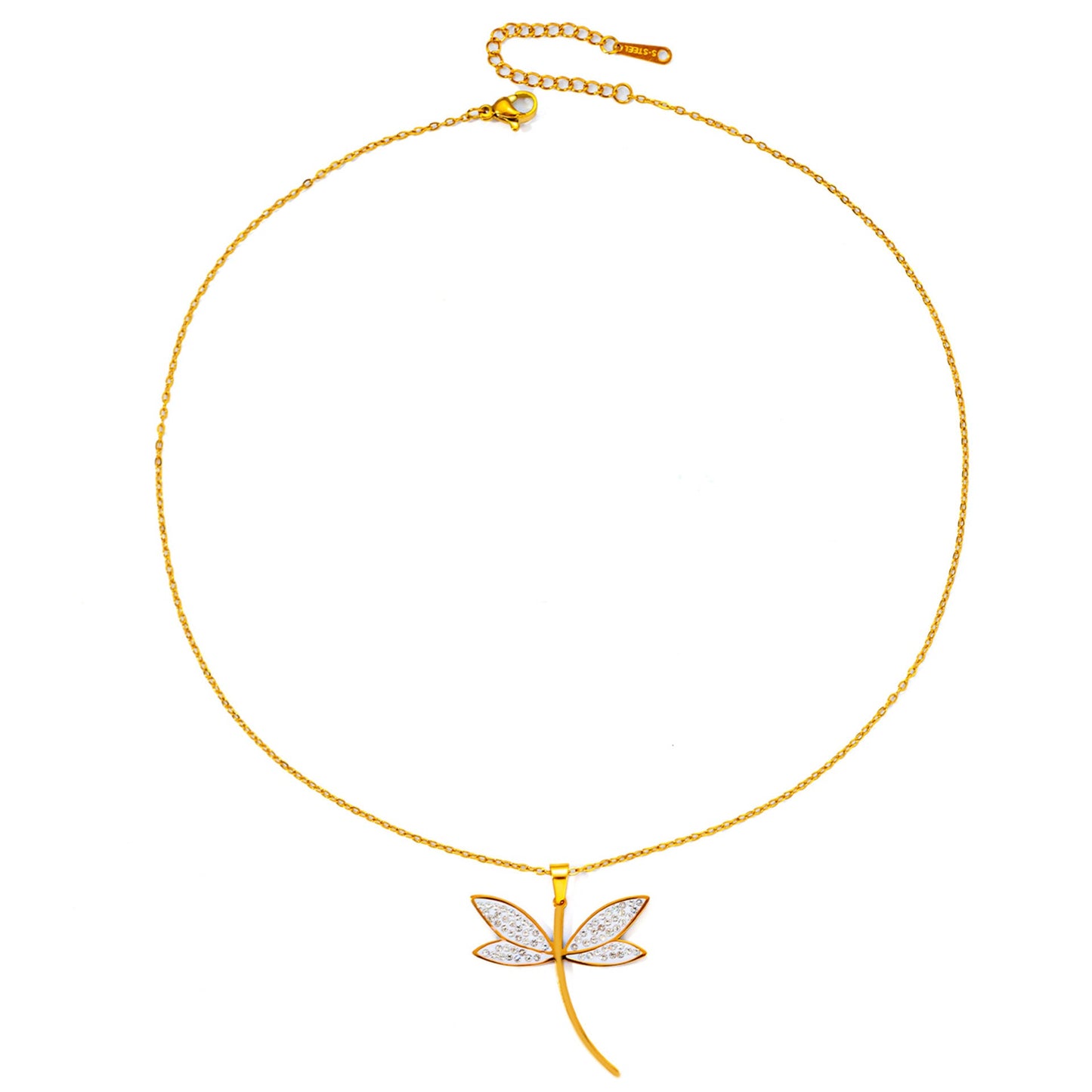 Dragonfly Titanium Steel Micro Rhinestone Zircon Necklace Weloria