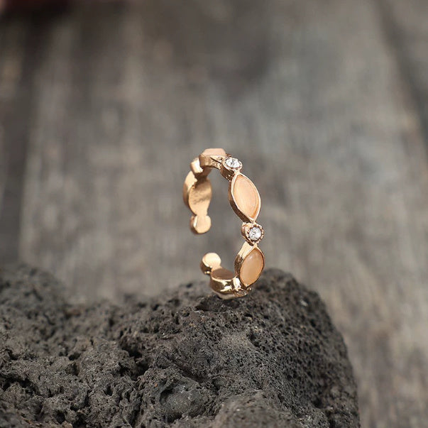 Oval Gemstone Inlaid Alloy Open Adjustable Ring Weloria