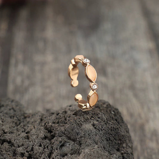Oval Gemstone Inlaid Alloy Open Adjustable Ring Weloria