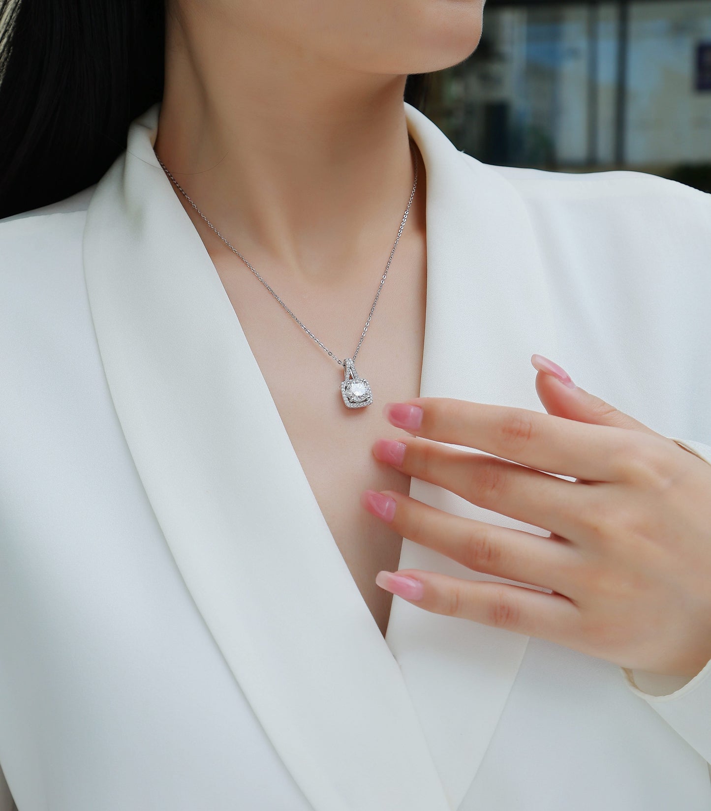 Small Square Diamond - A Fashionable And Luxurious Diamond Jewelry Piece Set With 2-carat Moissanite S925 Sterling Silver And Platinum-plated Pendant Weloria