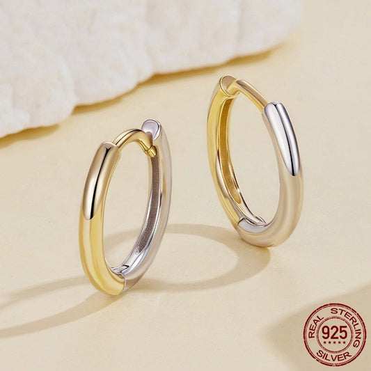 S925 Sterling Silver Gold And Silver Two-tone Ear Clip Simple Earrings Weloria