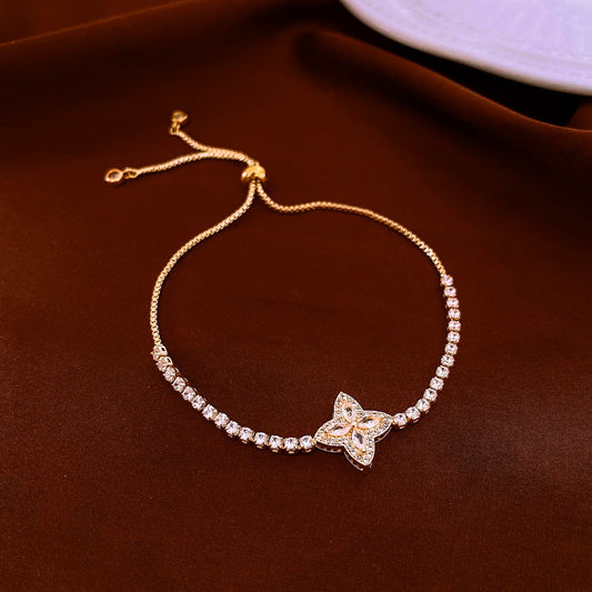Elegant Zircon Four-petal Flower Bracelet Weloria