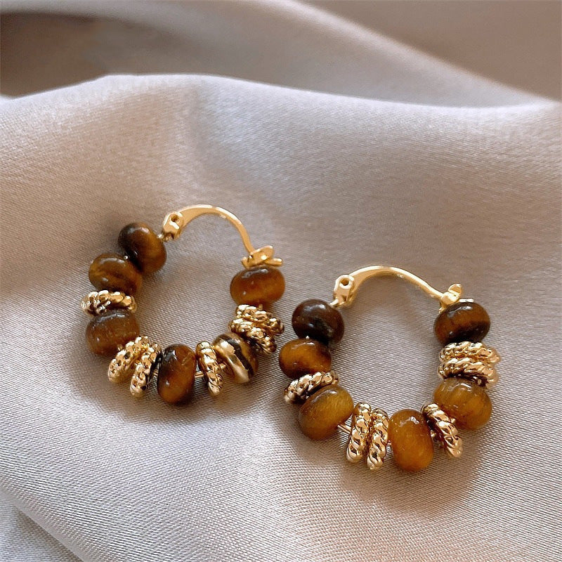 Retro Maillard Tigereye Women's Trendy Earrings Weloria