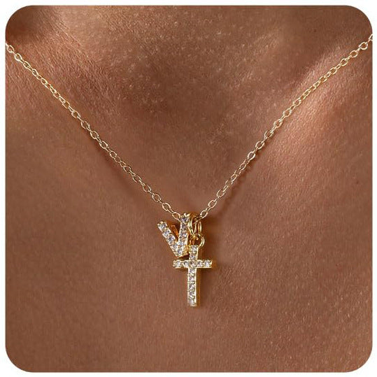 European And American Zircon Inlaid 26 Letter Necklace With Diamonds Weloria