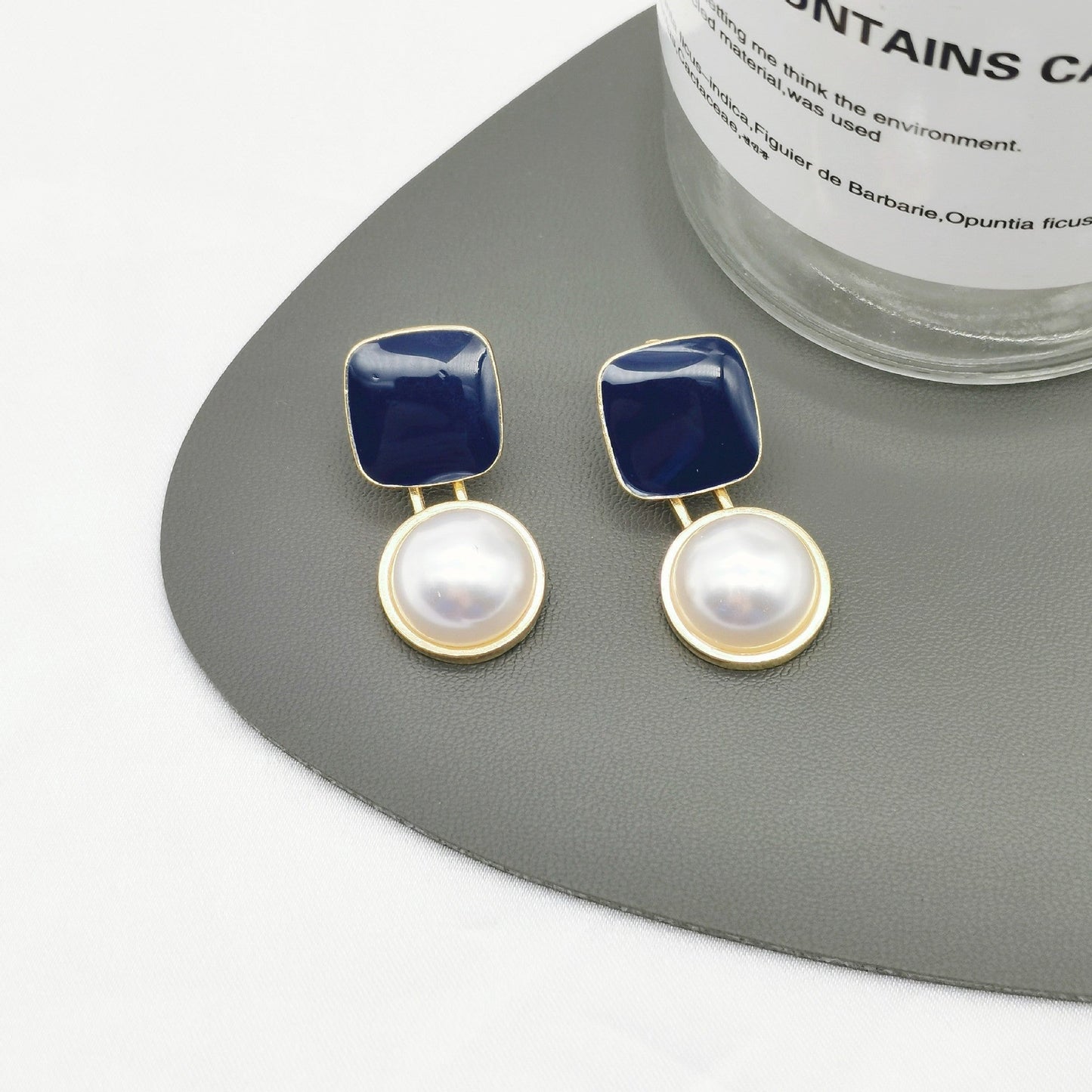 Red Blue Blocks Pearl Stud Earrings Ins French Simplicity Weloria