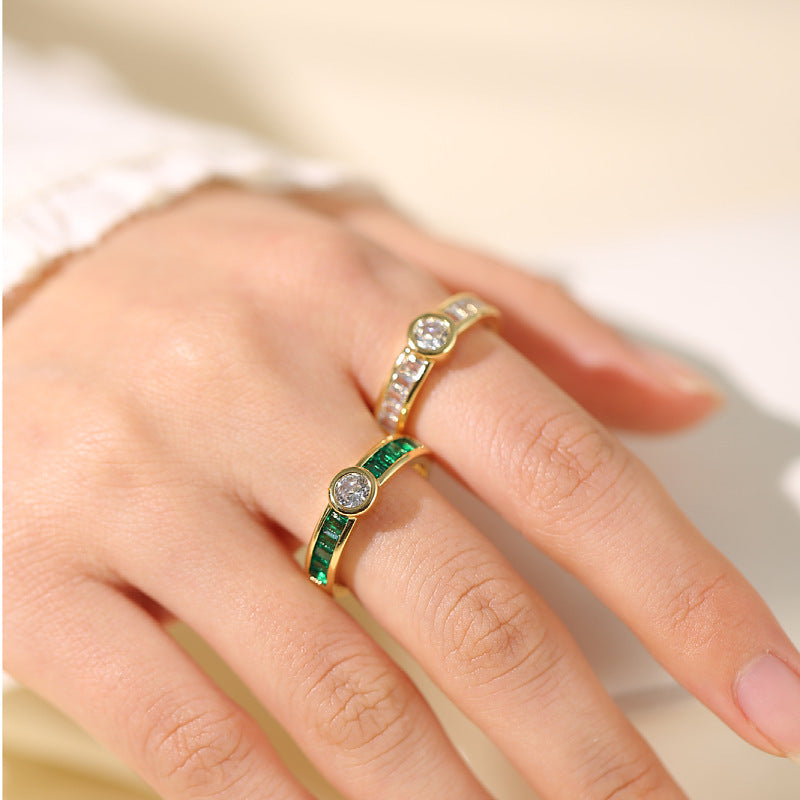 Ring Female European And American Micro Inlaid Emerald Zircon With Diamond Weloria