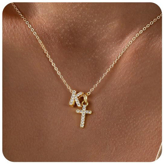 European And American Zircon Inlaid 26 Letter Necklace With Diamonds Weloria
