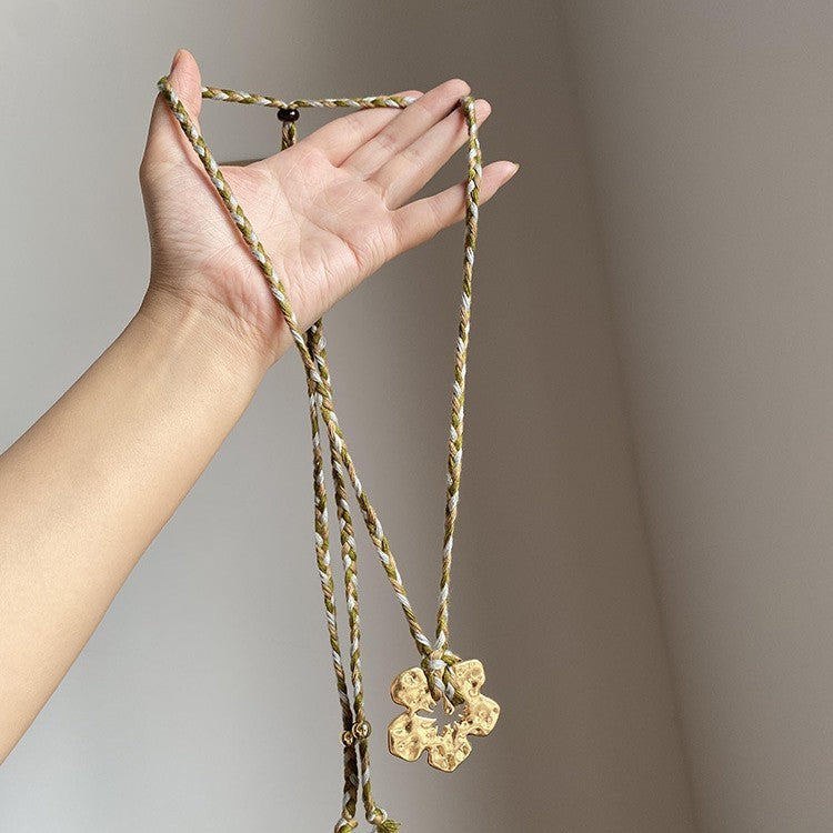 Gold Hibiscus Rosa-sinensis Pendant Necklace For Women Weloria