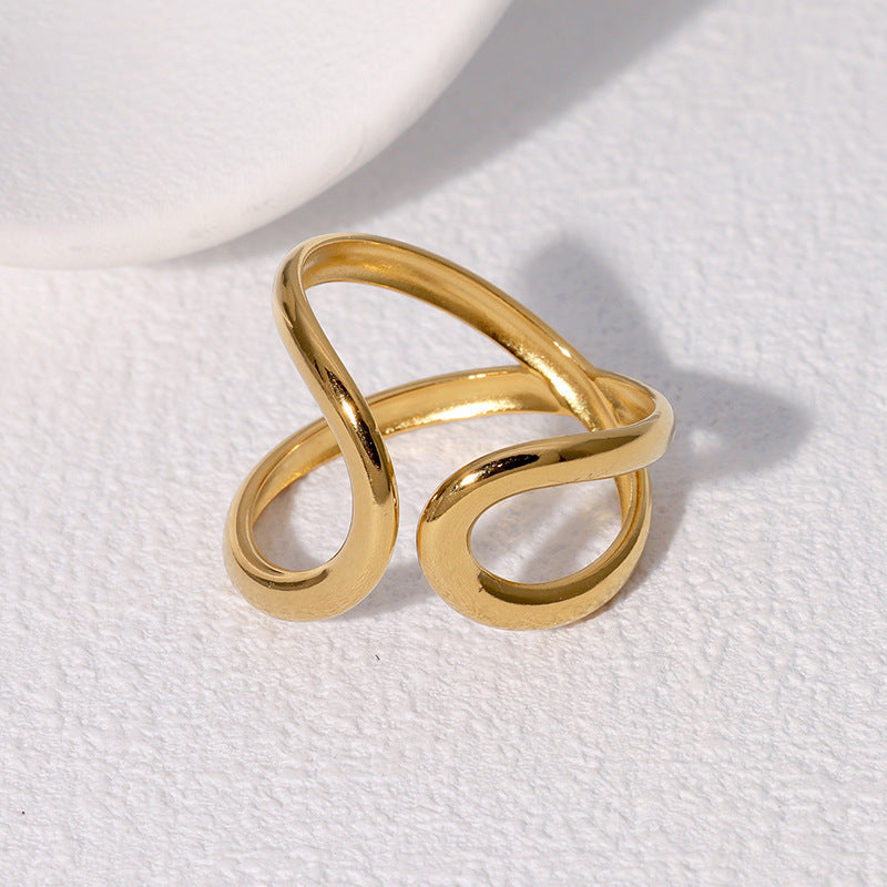 Geometric Asymmetric Minimalistic Personalized Advanced Sense Gold-plated Open Ring Weloria