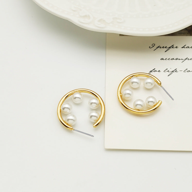 Alloy Gold Plated Pearl Stud Earrings Weloria