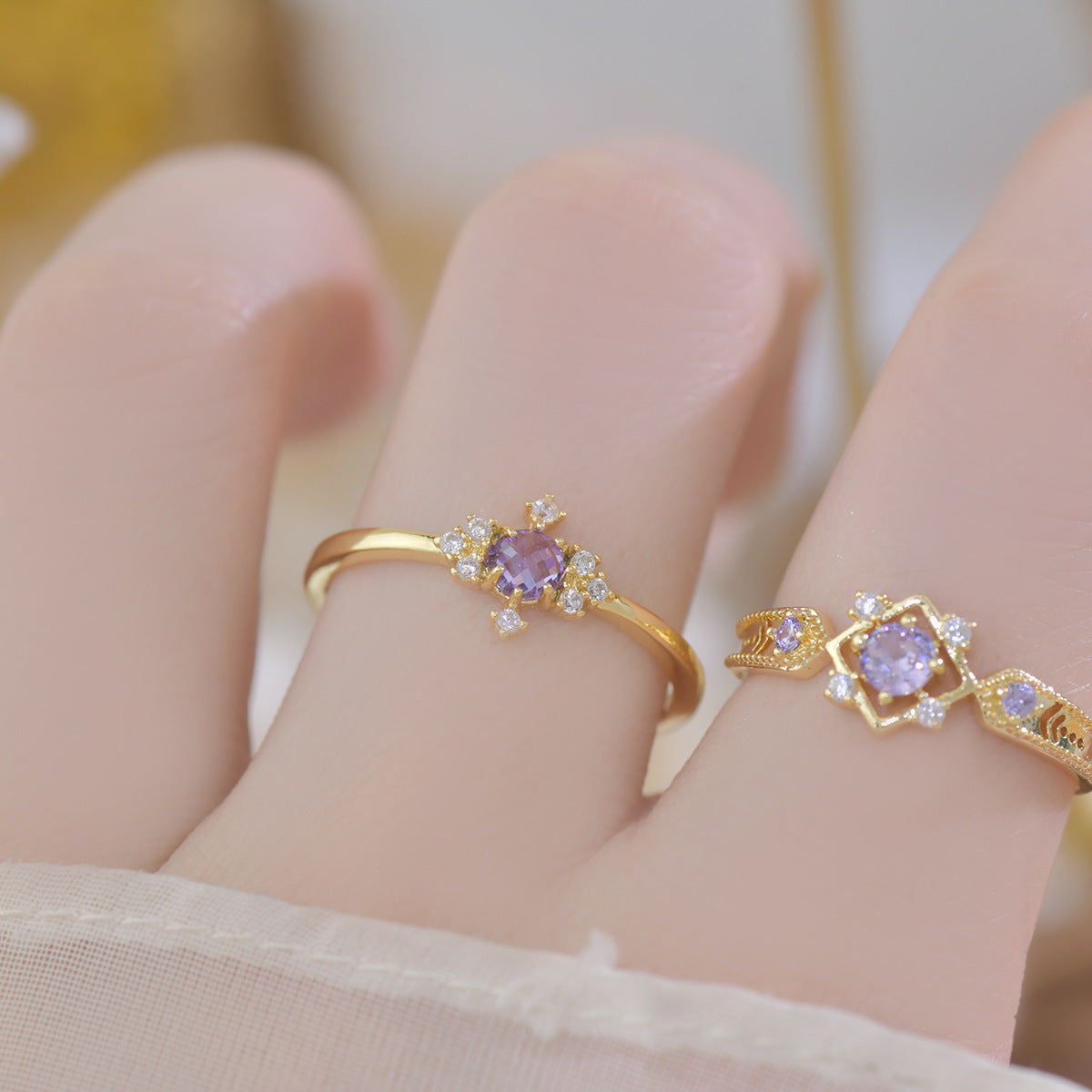 French Style Design Purple Zircon Set Ring For Women Weloria
