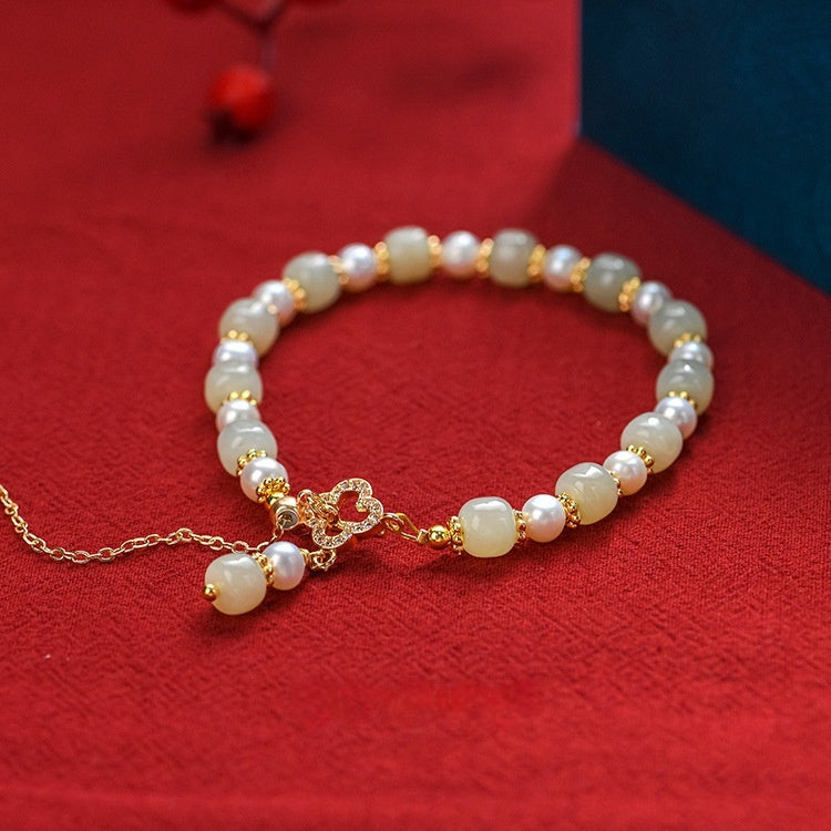 Natural Hetian Jade Pearl Pendant Women's Bracelet Weloria