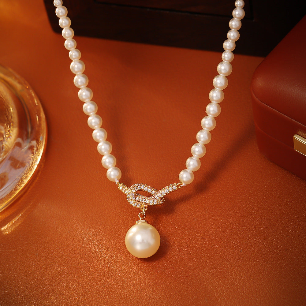 Affordable Luxury Fashion Knotted Pearl Pendant Necklace Weloria
