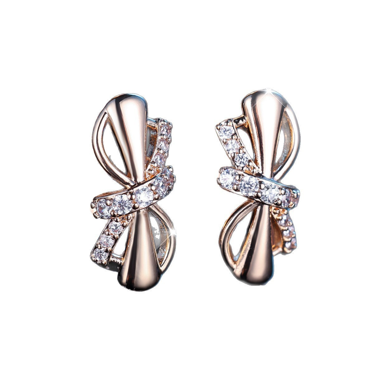 Champagne Gold Round White Diamond Fine Bends And Hitches Ear Clip Weloria